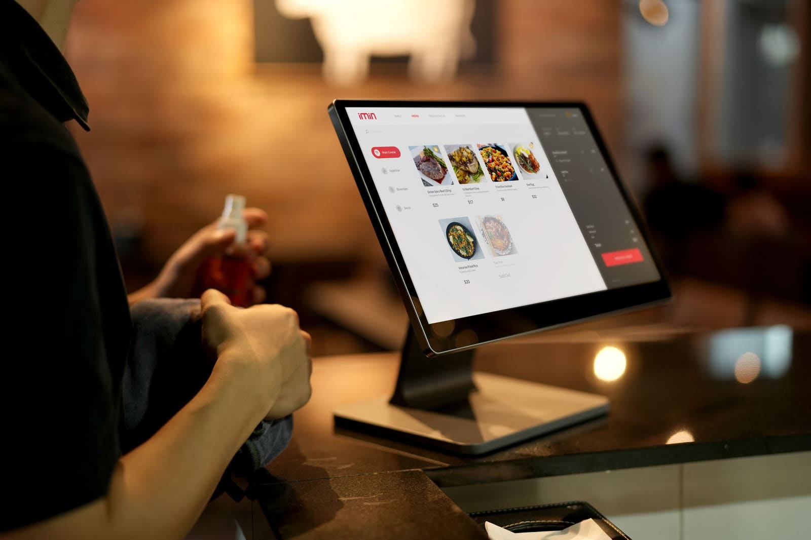 Tablette de commandes posée près du passe d'une cuisine de restaurant en plein service